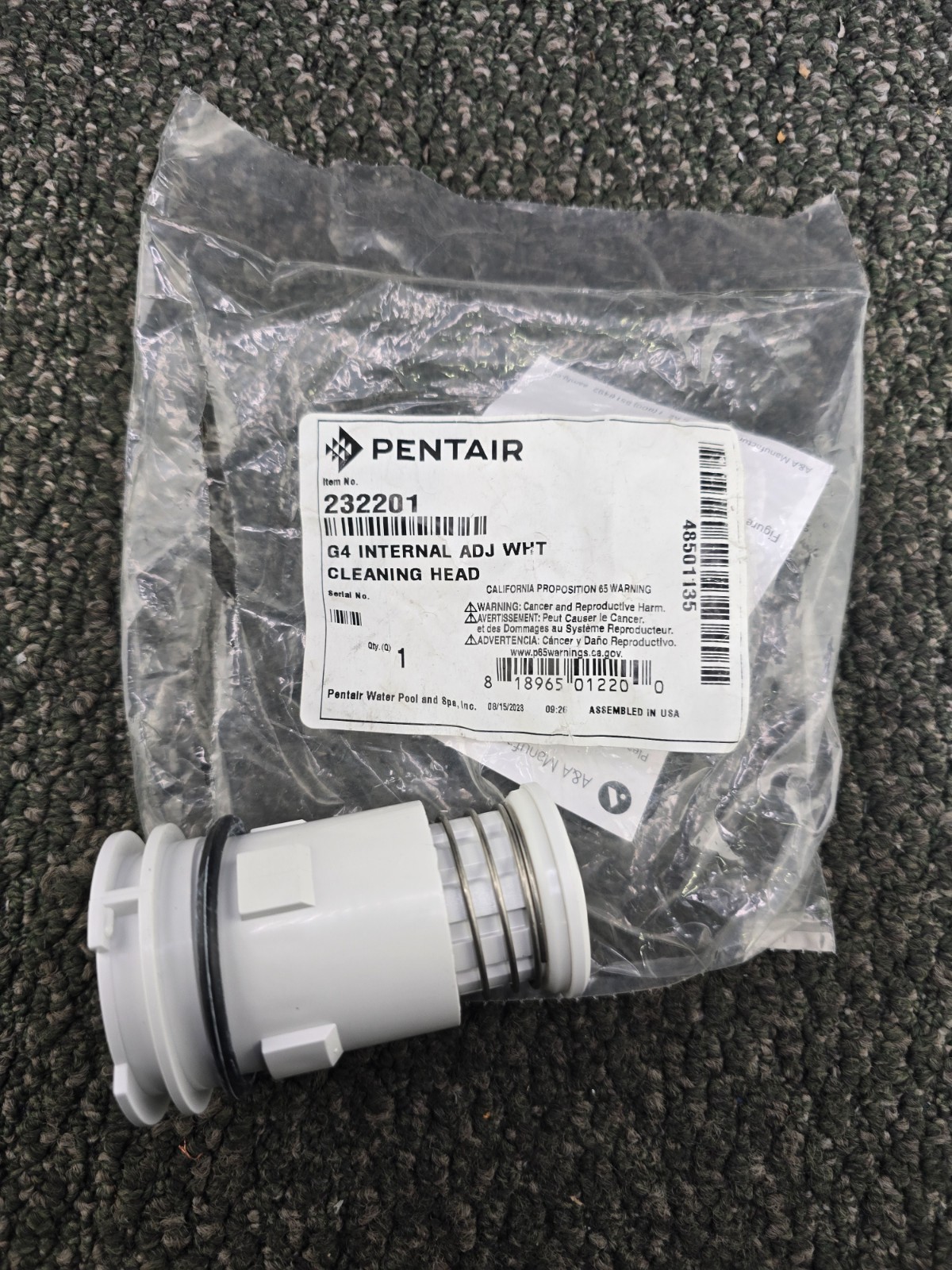 Pentair 232201 White G4 Internal Adjustable Flow Pop-Up Head For In-Floor Pool