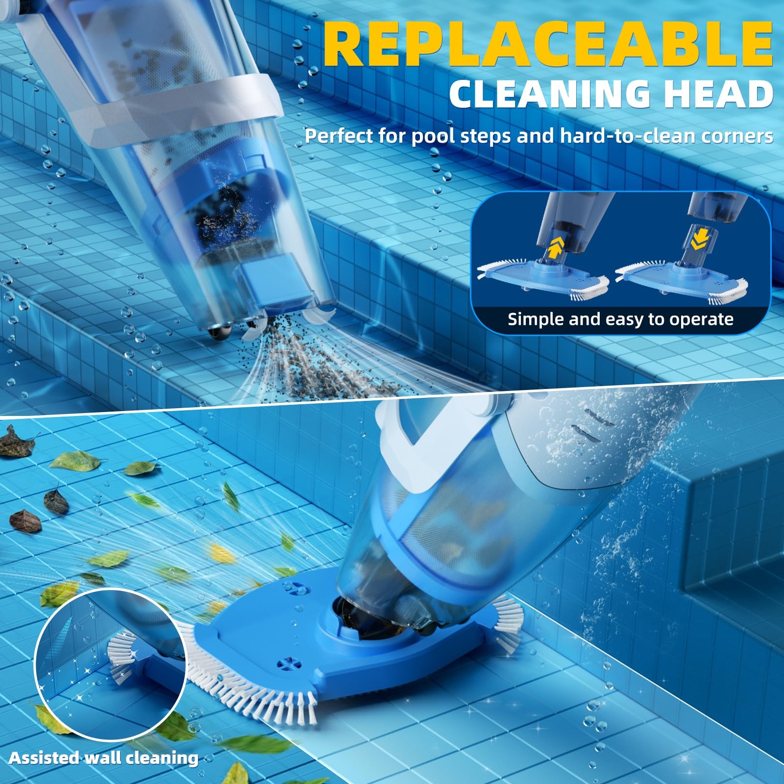 Cordless Pool Vacuum Above & Inground Pools, Powerful 1590 GPH Suction,Handhe…