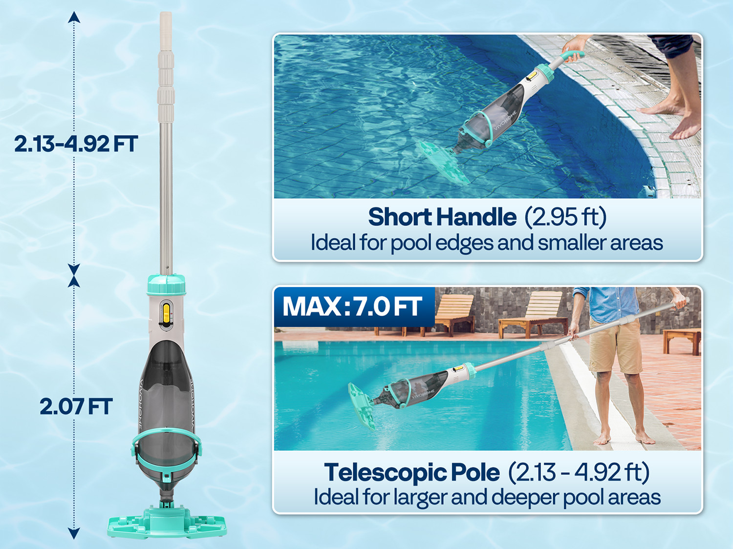 Cordless Rechargeable Pool Vacuum Handheld Pool Cleaner with Telescopic Pole