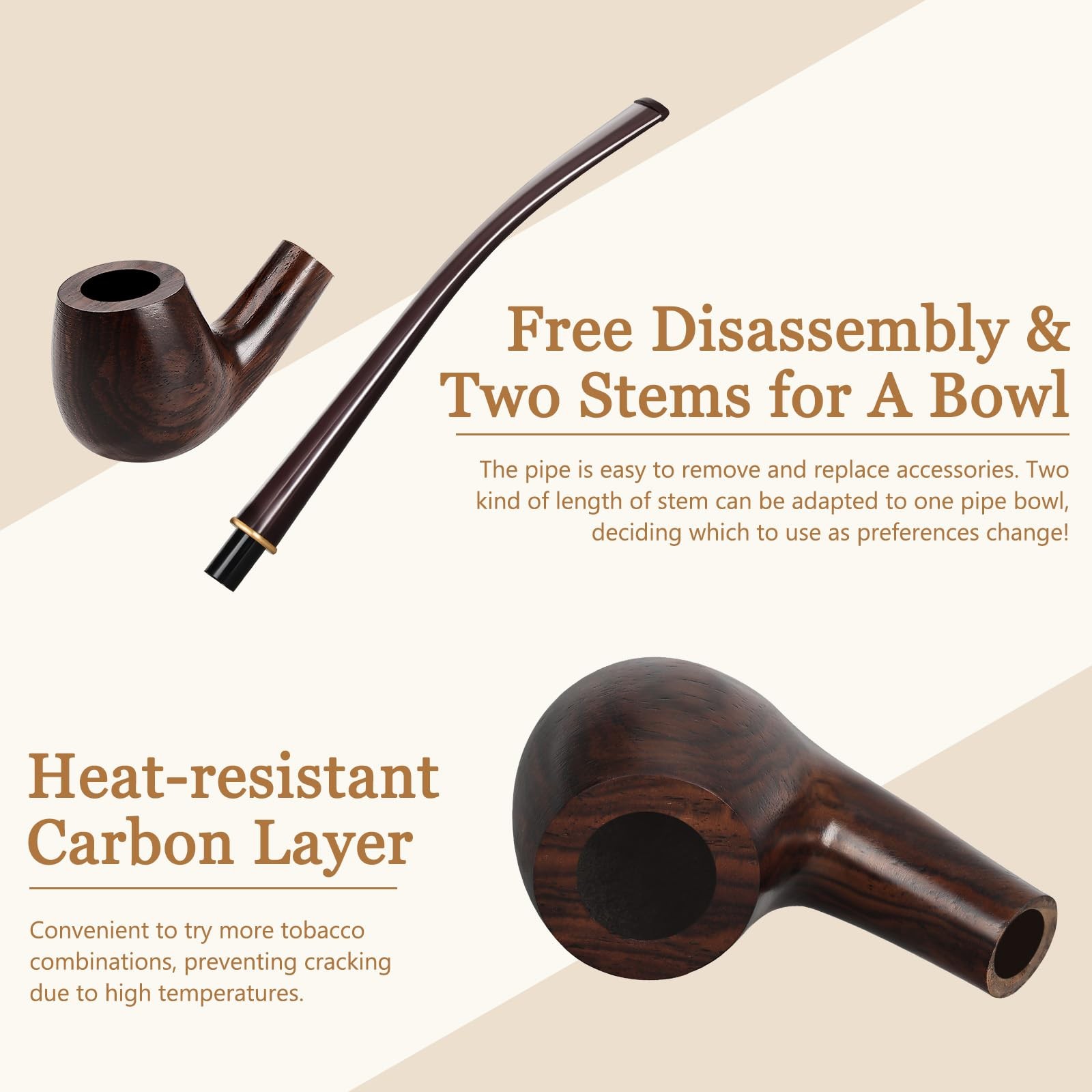 Obetis Ebony Tobacco Pipe Set – Handcrafted Bent Stem Wood with Brown