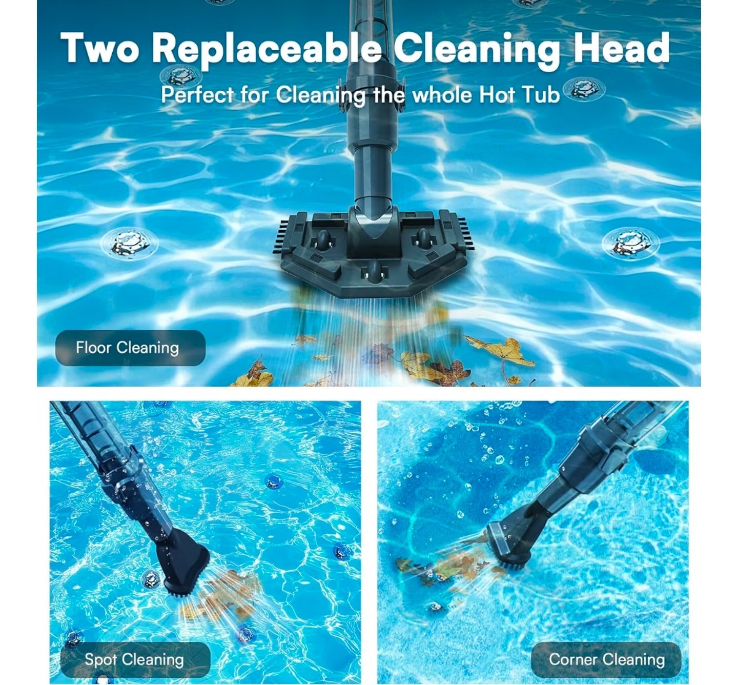 Handheld Pool Vacuum for Above Ground Pool & Hot Tub Vacuum, with 2 Brush Heads