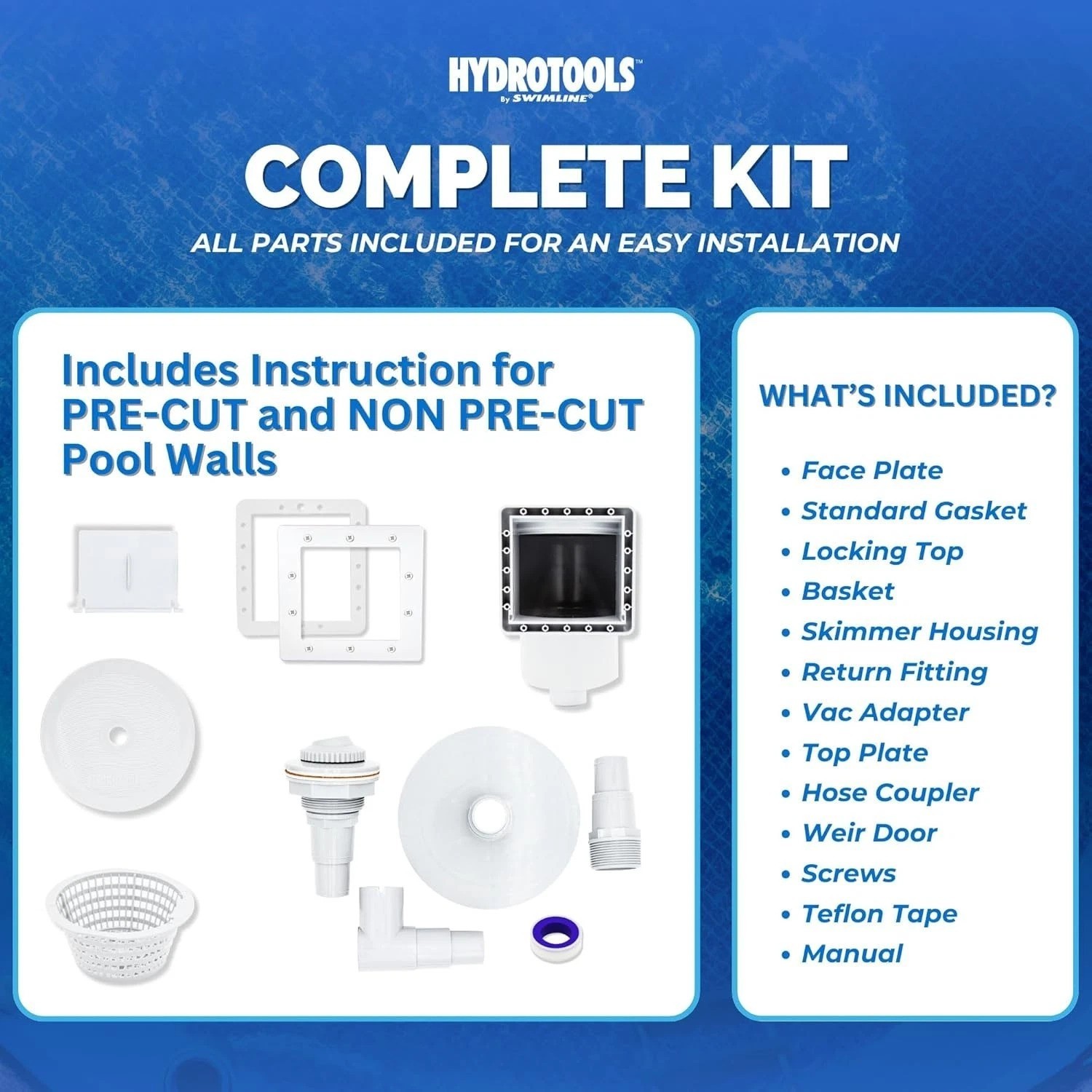 HYDROTOOLS Standard ABS Thru-Wall Skimmer Kit, White – Includes Return Fittin…