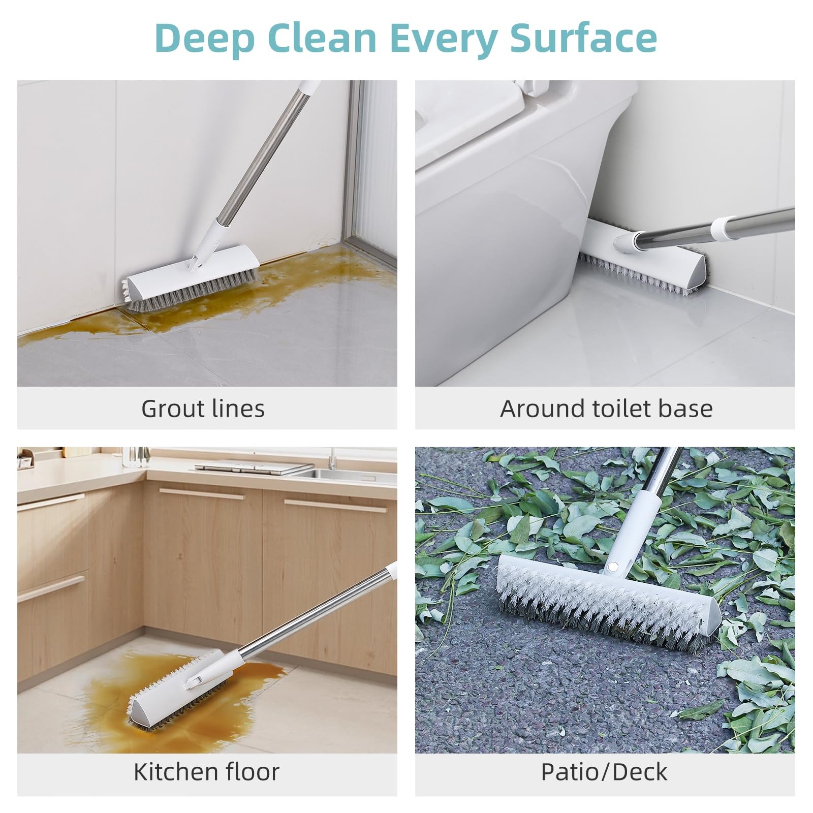 « 55 » Floor Scrub Brush with DualSided Bristles for Tile, Grout, and Shower