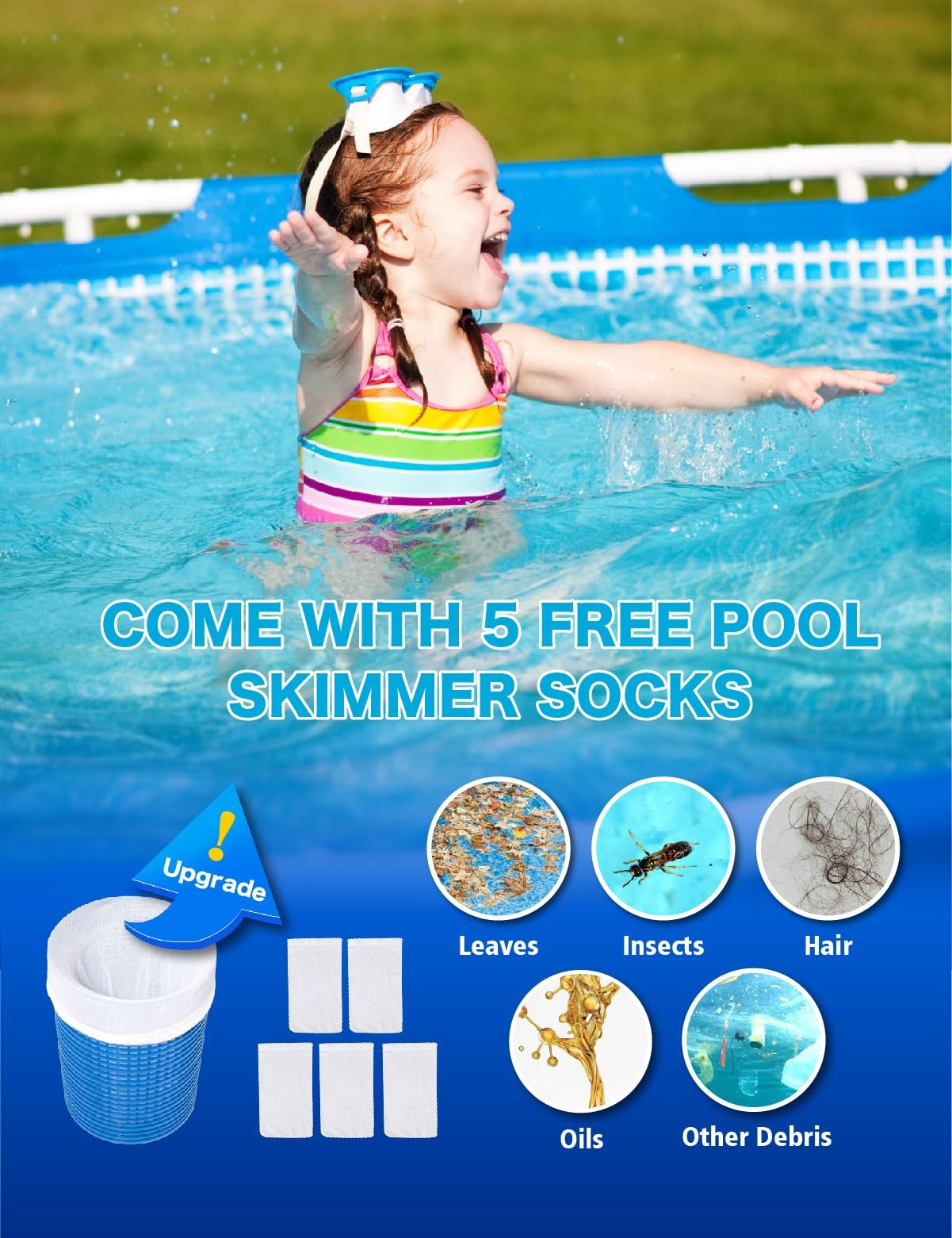 Above Ground Pool Skimmer with 5 Skimmer Socks, Wall Mount Surface Skimmer wi…