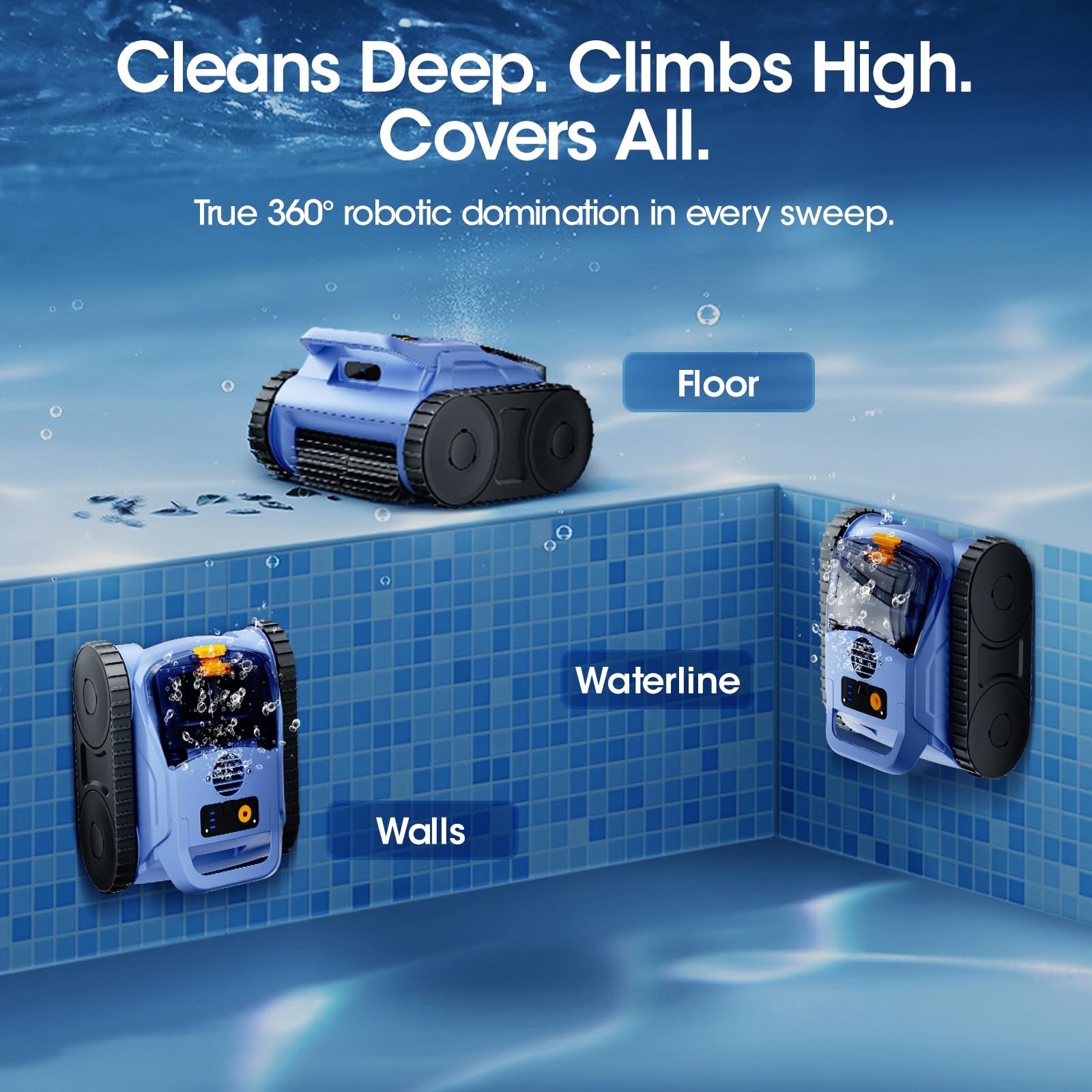 Cordless Robotic Pool Vacuum with Smarter Navigation & Track Drive, Dual Blue