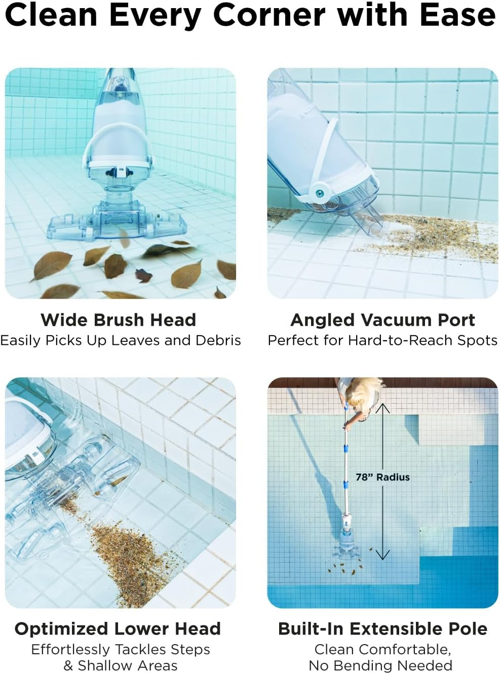 Pool Vacuum for above Ground Pool, Cordless Pool Vacuum for Inground Pools, Rech