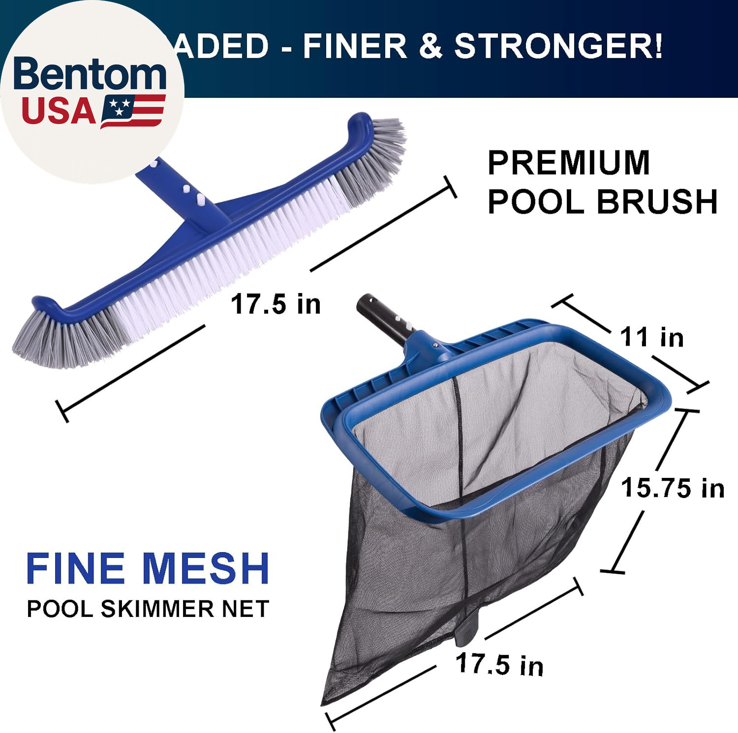 Fine Mesh Pool Skimmer Net & Pool Brush Kit, Durable Pool Cleaning Kit Includes