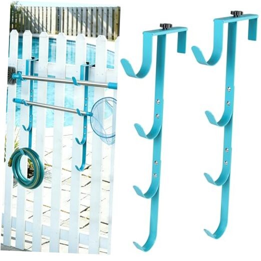 2Sets Blue Four Pool Pole Hooks Hangers, 1.0 Inches blue-4 hooks-2pcs