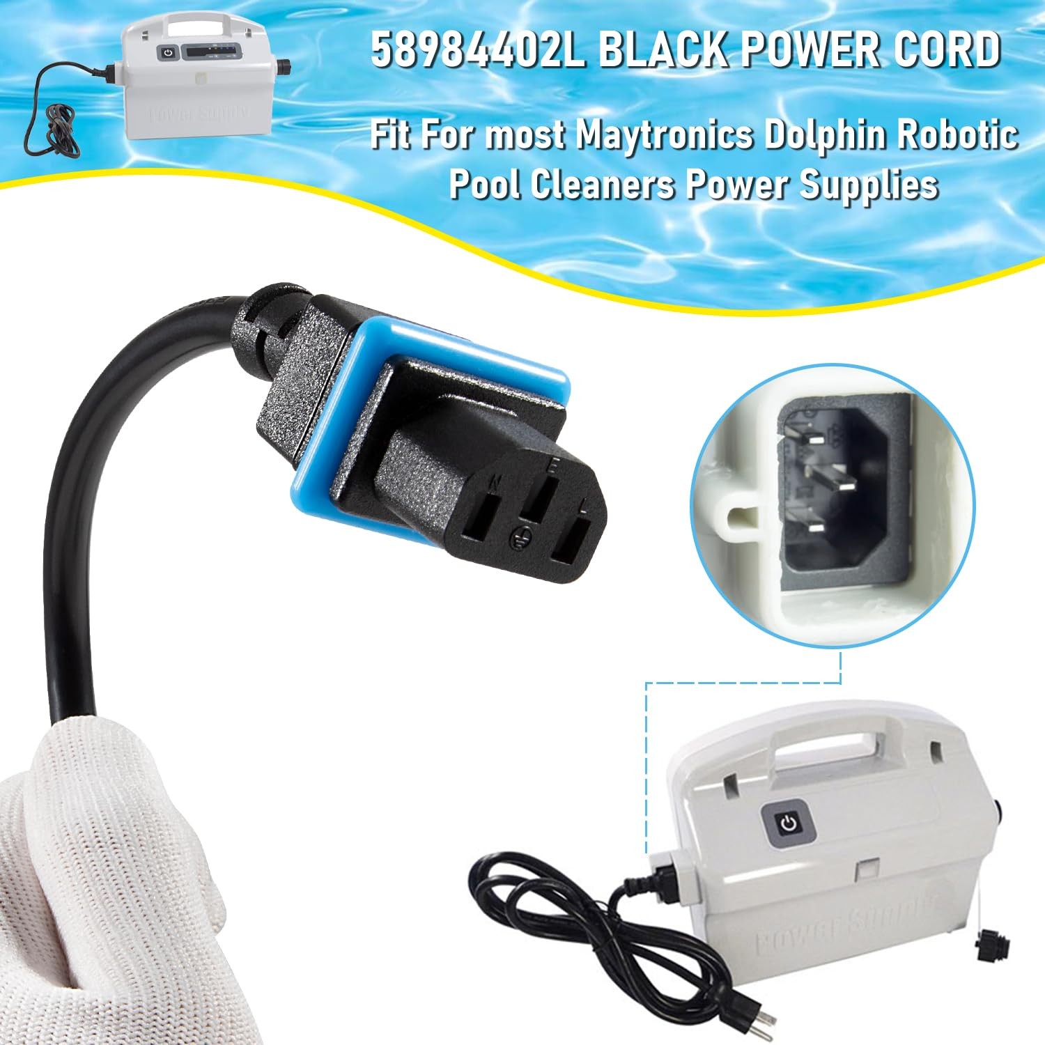 58984402L Black Power Cord Digital Power Supply Cable Parts Fit for Maytronic…