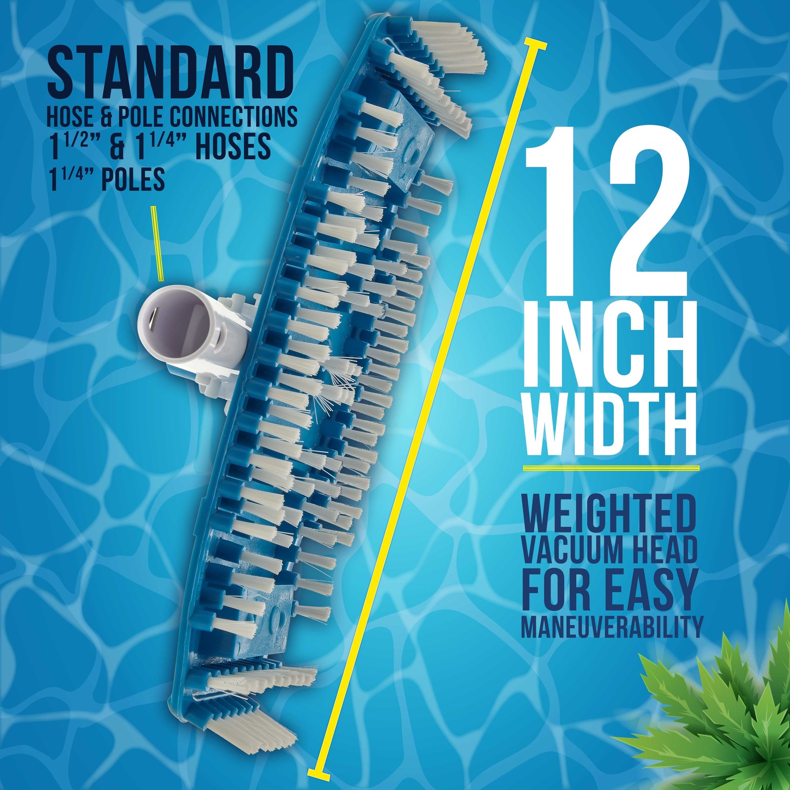 Flexible 12&Prime; Weighted Swimming Pool Vacuum Head with EZ Clip Pole Handle, Spa