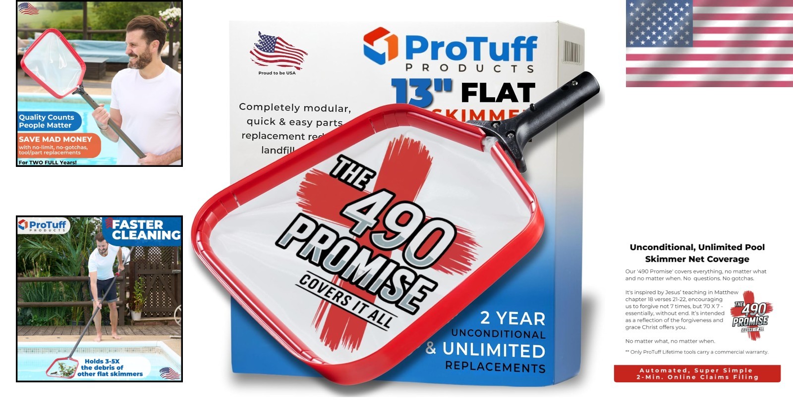 ProTuff Heavy-Duty Pool Skimmer Net – 13” Fine Mesh for Ultimate Debris Removal