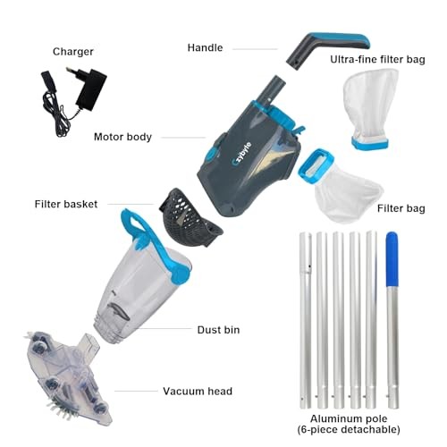 Handheld Pool Vacuum Cleaner, Rechargeable Pool Grey-Extended by 89 inches
