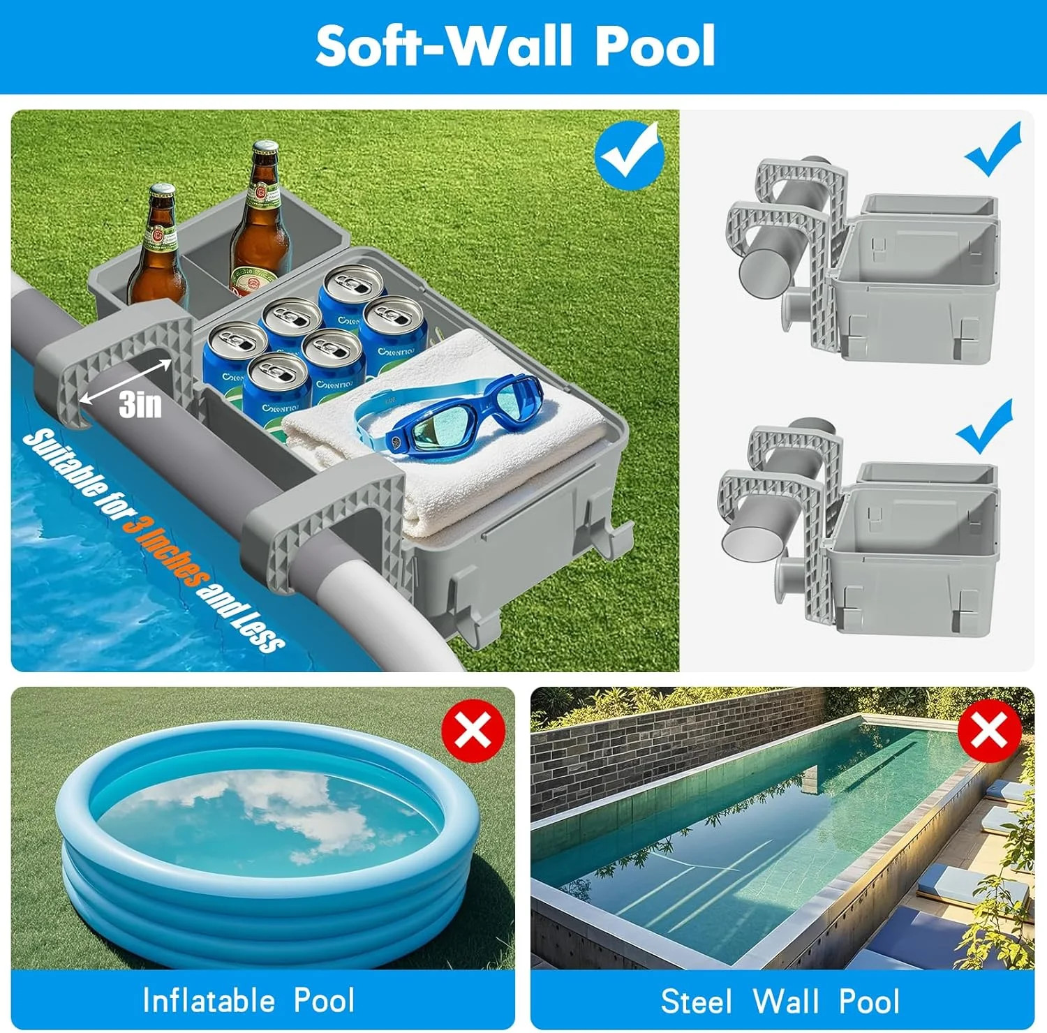 Poolside Storage Basket 2 Pack – Above Ground Pool Accessories, Swimming Pool St