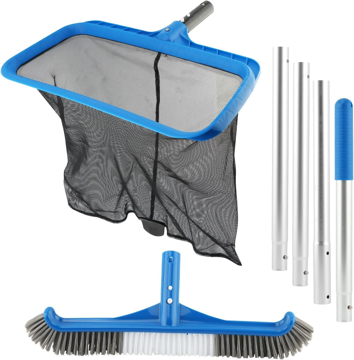 Swimming Pool Cleaning Kit, Large Skimmer Net with 56 Inch Pole & 17.5” Pool Bru