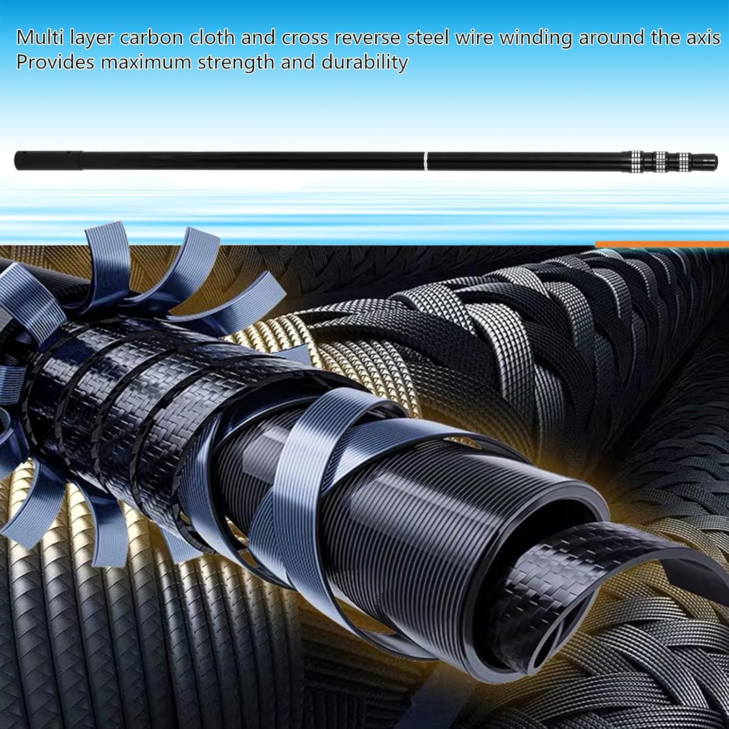 15ft Carbon Fiber Telescopic Pool Cleaning Pole for Skimmers & Brushes