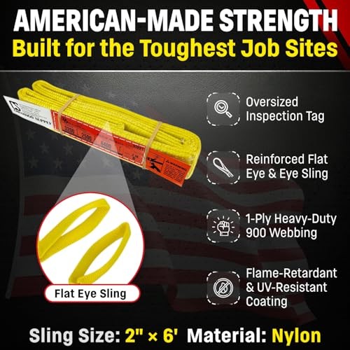 DD Sling 2 Inch x 6 Foot Nylon Lifting Sling – USA Made, 3,200 lb Vertical,