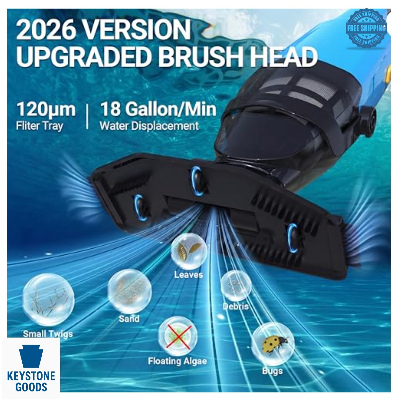 Cordless Handheld Pool Vacuum 18GPM Suction 87 Inch Pole 60 Mins Runtime