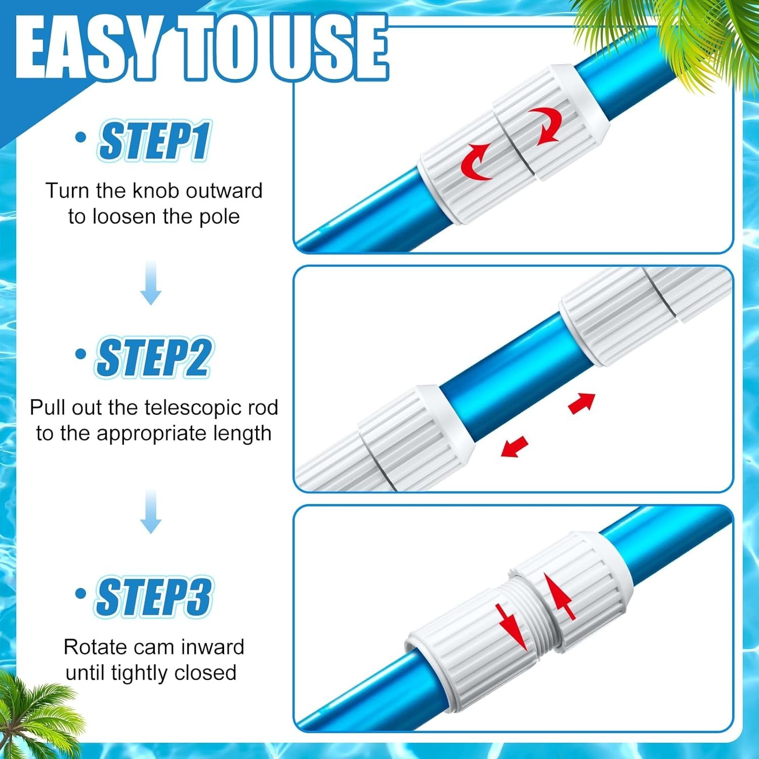 Telescopic Pool Pole Parts: 4-Pack Anti-Slip External Cam Locks – Easy Install