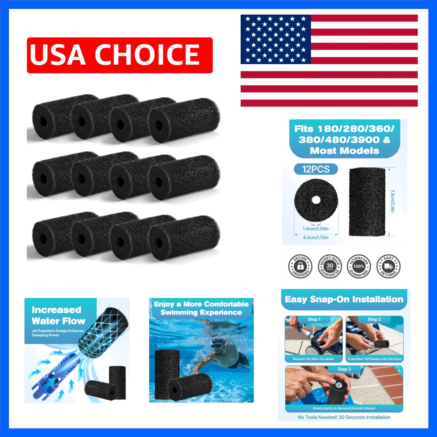 12 Pack for Polaris Pool Cleaner Parts, Sweep Hose Tail Scrubbers Replacement…
