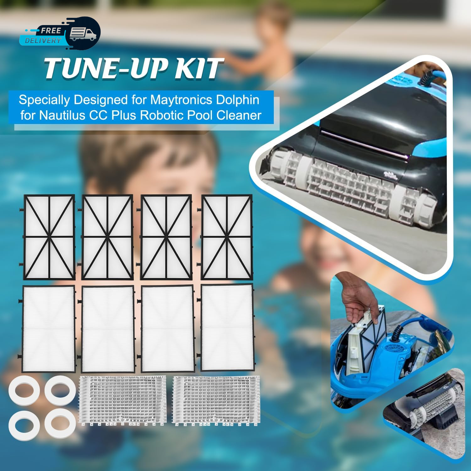Tune-Up Kit Maytronics Dolphin Nautilus CC plus Robotic Pool Cleaner Includes.