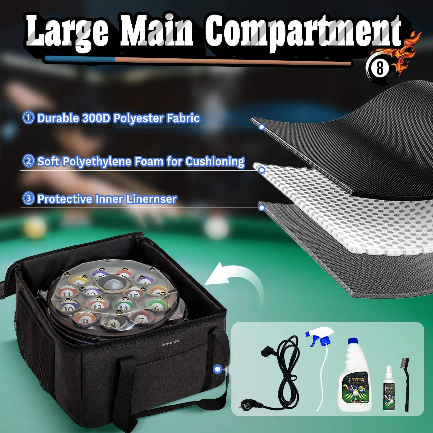 Pool Ball Cleaner Storage Bag, Compatible with Most Pool Ball Cleaner Machines,