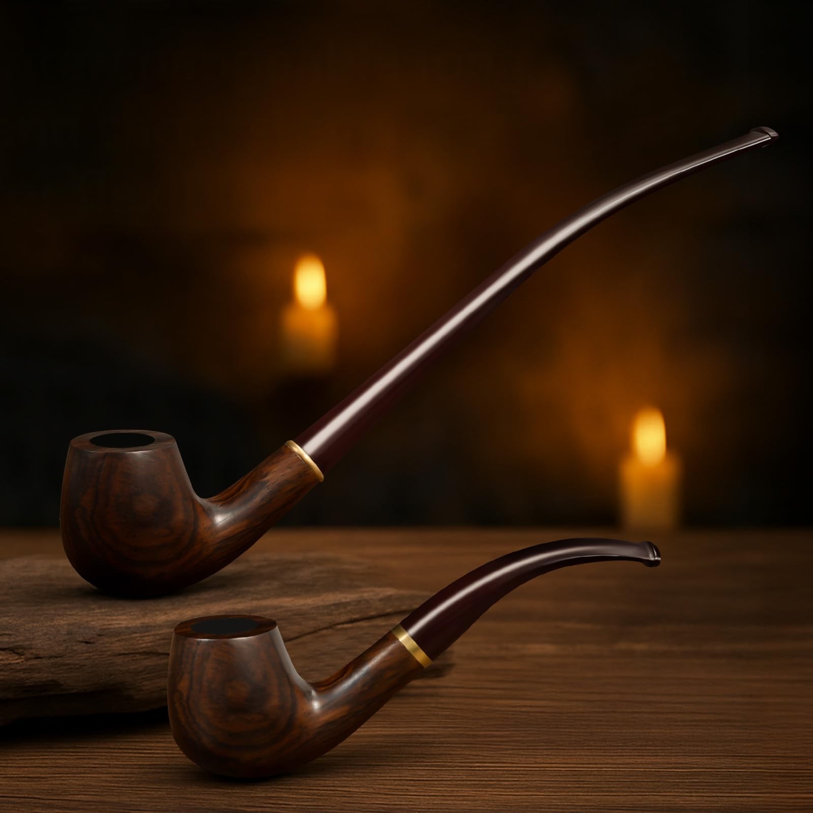 Obetis Ebony Tobacco Pipe Set – Handcrafted Bent Stem Wood with Brown