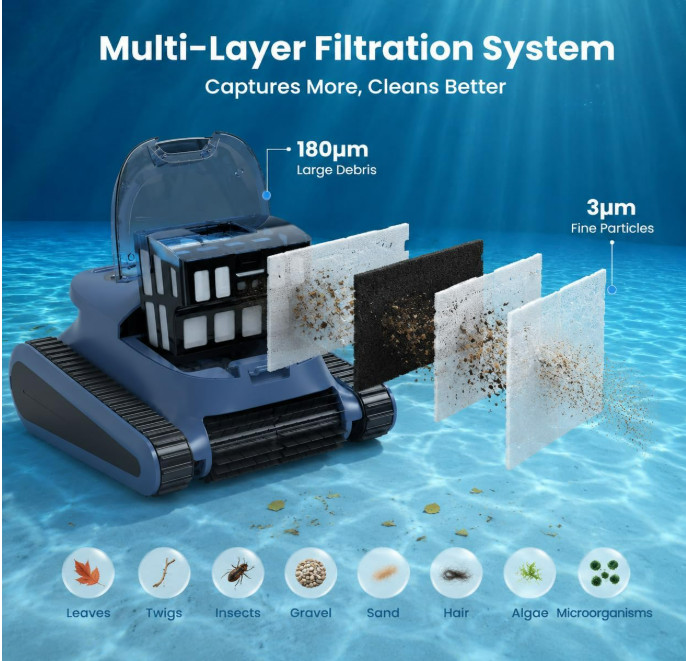 Cordless Robotic Pool Cleaner App Control 240Min Wall Climbing Pool Vacuum