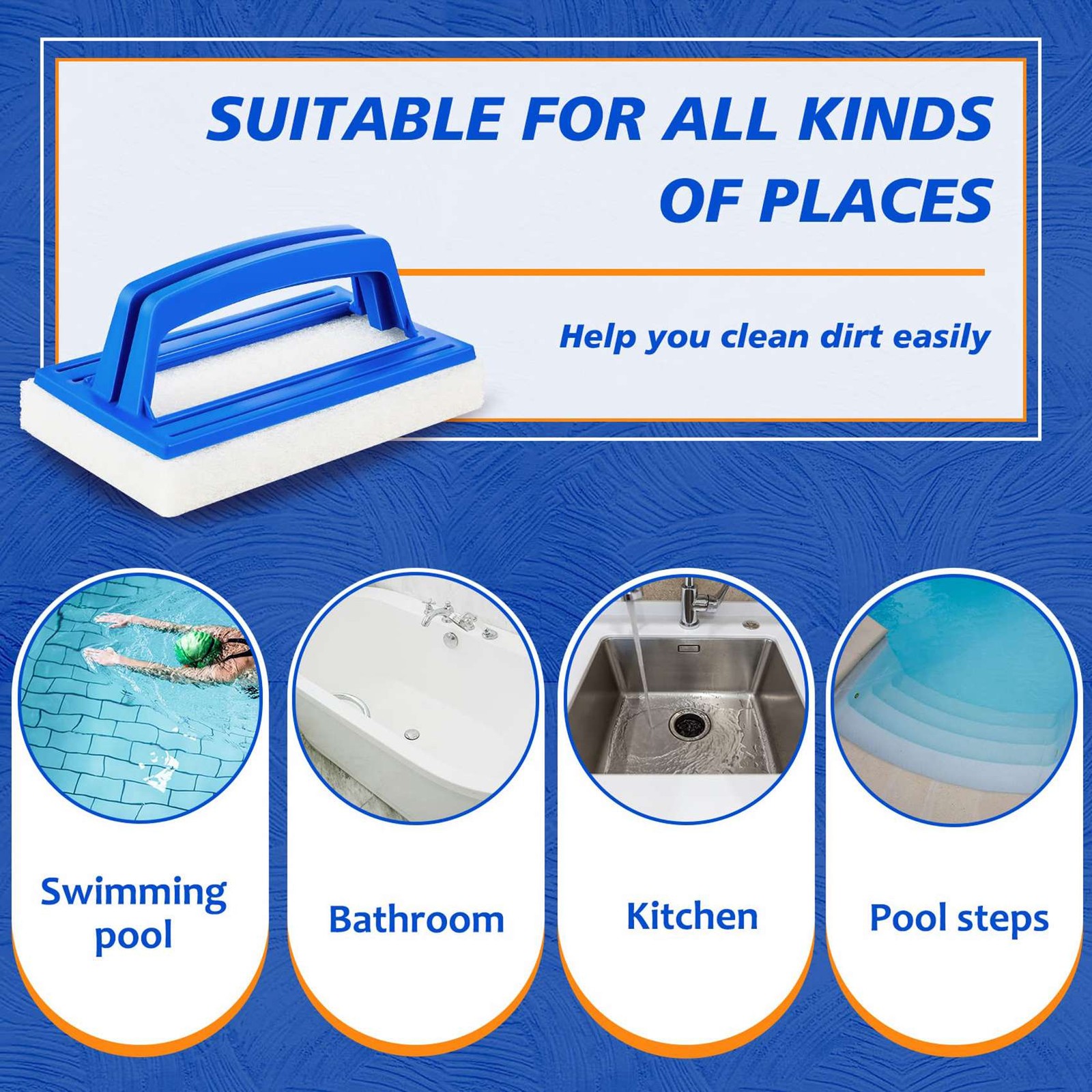 2 Pack Hand-Held Pool Scrub Brush,Scrubbing Scouring Sponge Pad for4809