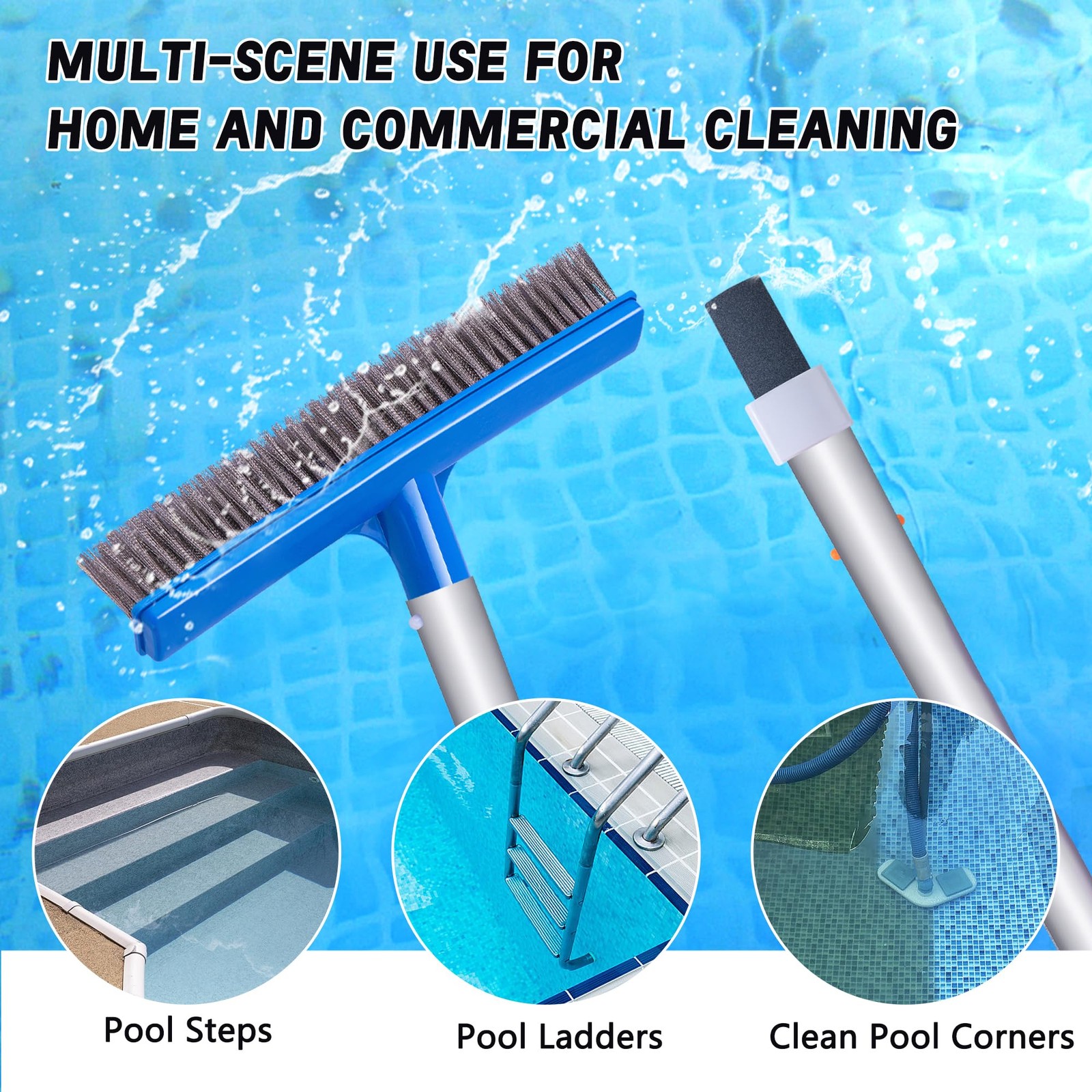 3 Pcs Pumice Stone and Pool Brush Kit-Pumice Stones with Handle and 10&Prime;Stainless