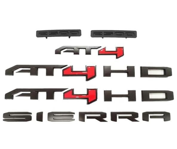 6Pcs Replacement for Sierra 2500HD AT4 Emblem Bumper 2024-2025 Matte Black Red