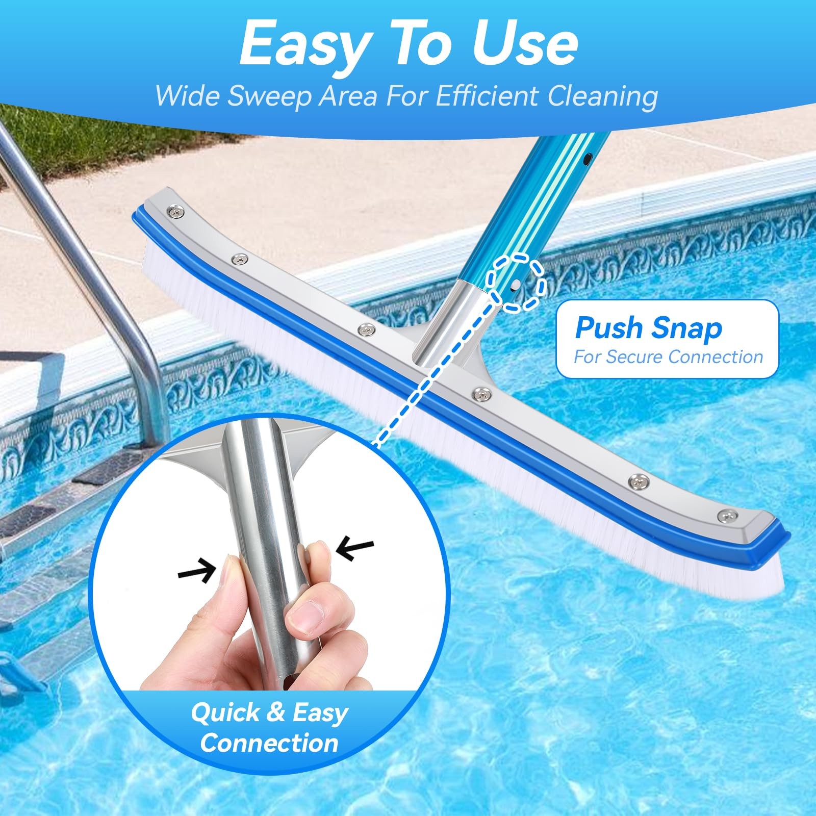 17&Prime; Heavy Duty Pool Brush with Nylon Bristles for Walls, Tiles, and Floors