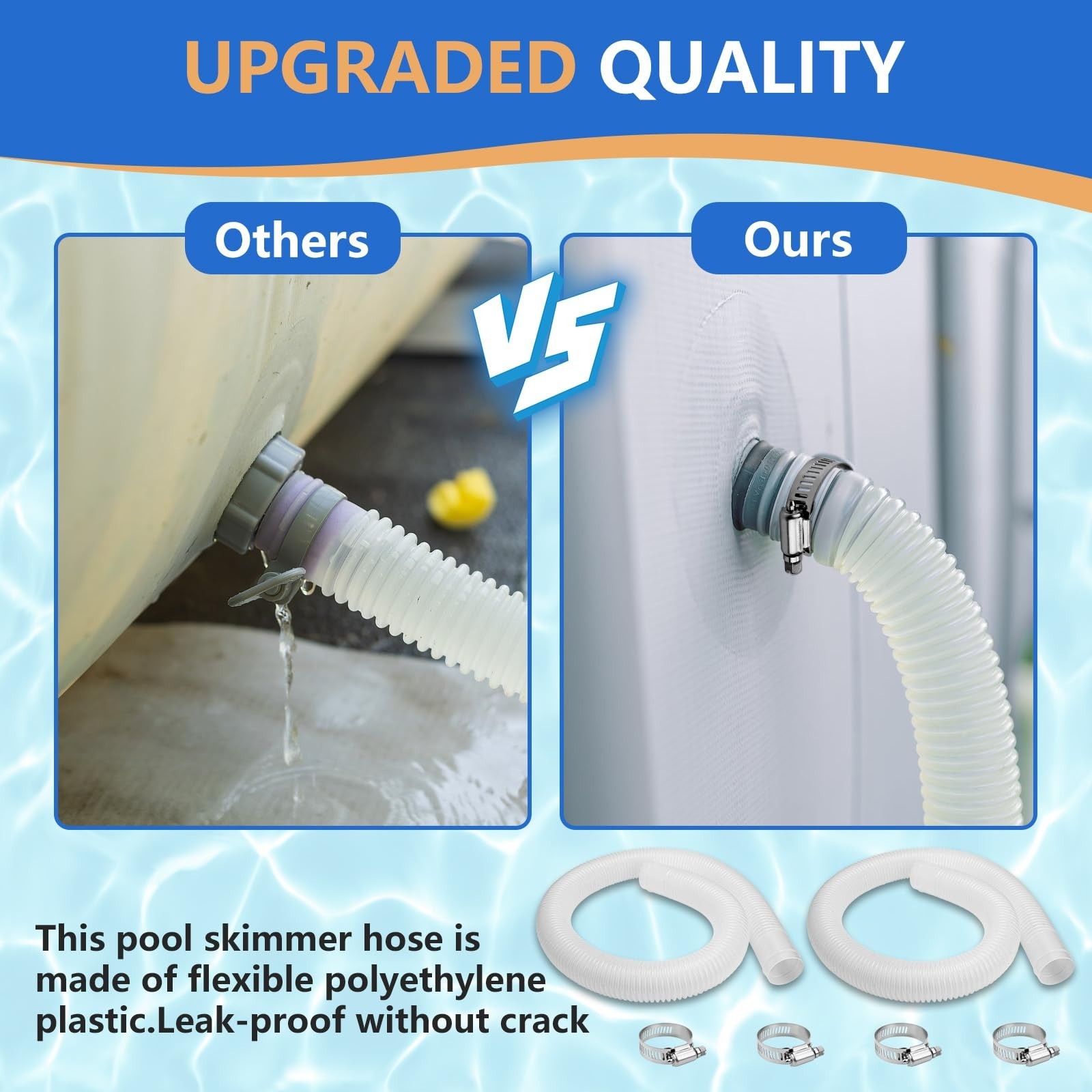 1.5&Prime; x 3ft Pool Skimmer Hose Replacement for Above Ground Pools – 2 Pack