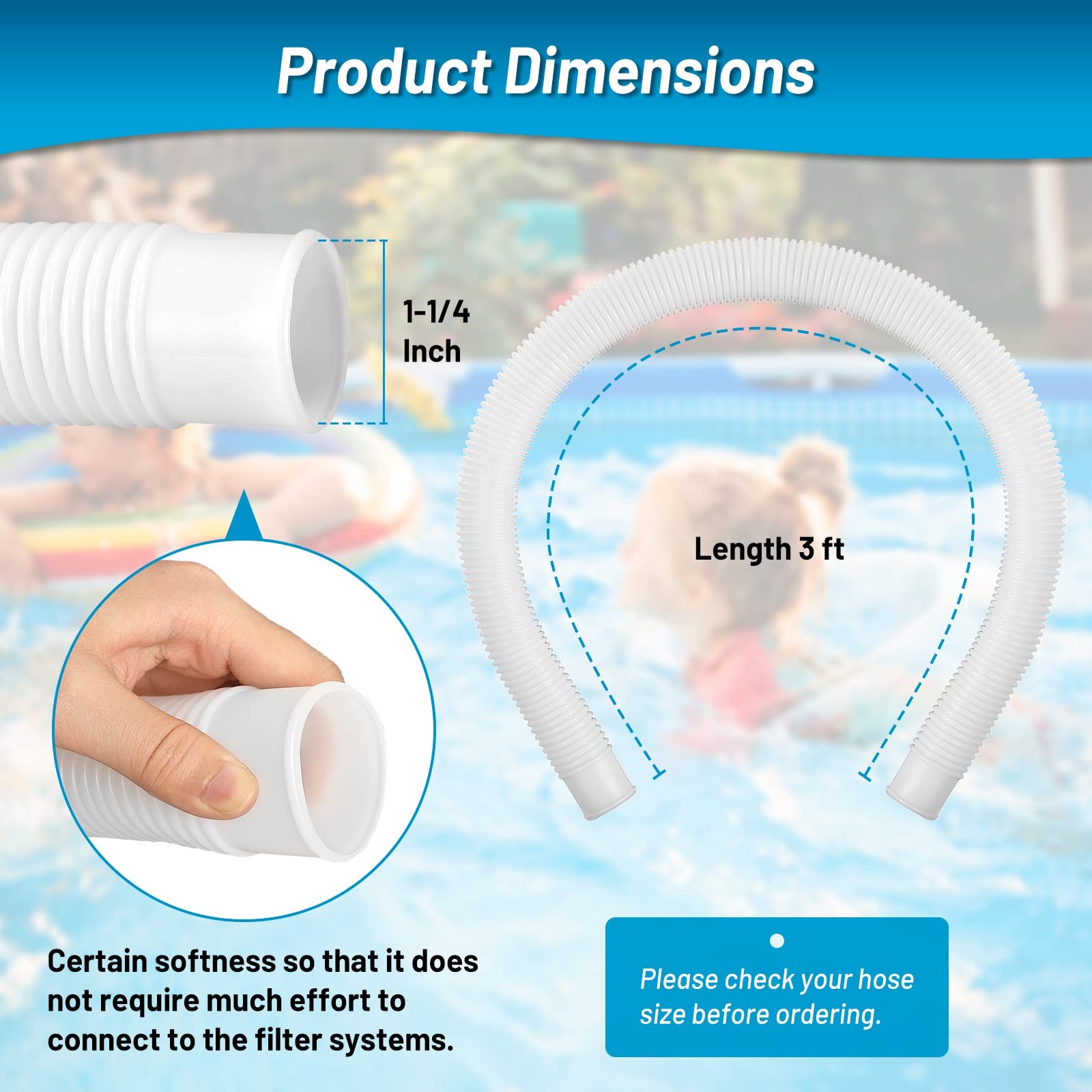 IDEASURE 1-1/4 Inch x 3ft Pool Hoses for Above 1.25 » x 3ft-1 pack, White