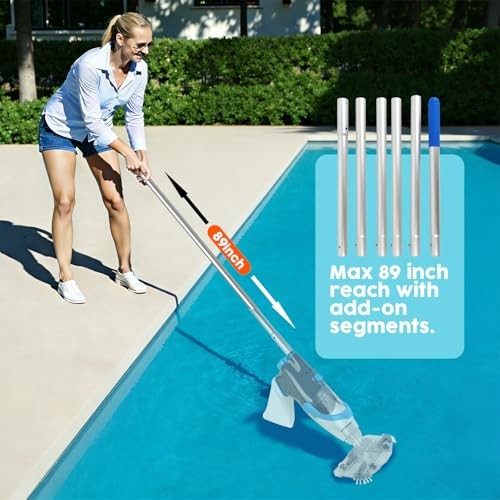 Handheld Pool Vacuum Cleaner, Rechargeable Pool Grey-Extended by 89 inches