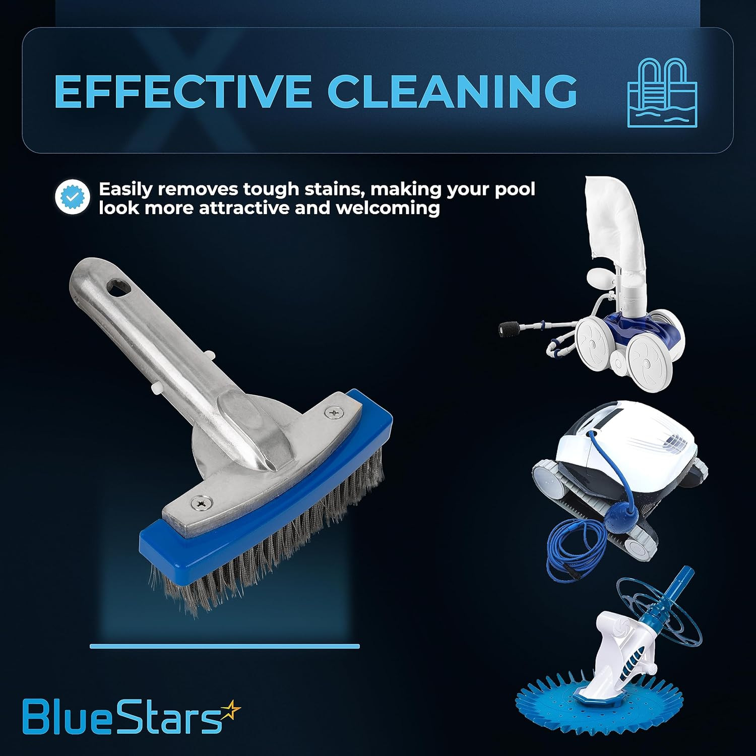 Heavy Duty 5In Swimming Pool Brush with Stainless Steel Bristle Wire
