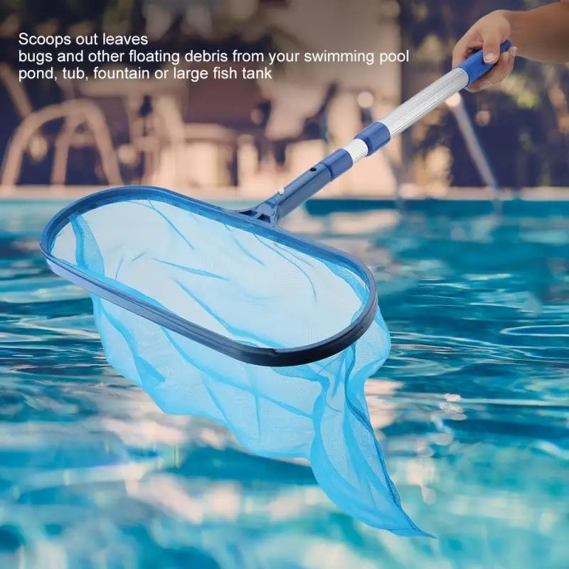 Pool Leaf Skimmer Net Deep or Flat Mesh Cleaning Rake w/ Telescopic Pole