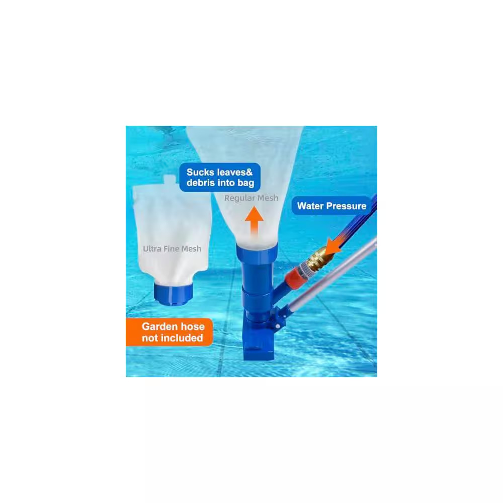Upgraded Swimming Pool Jet Vacuum Cleaner with 56 In. Pole Brush Mesh Bags for S