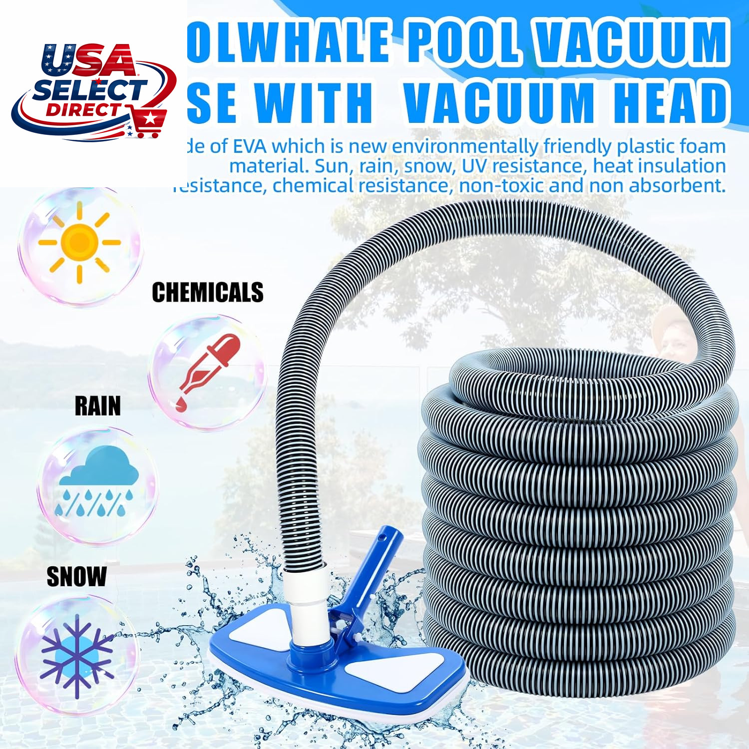 4 Pcs Pool Vacuum Kit with 11.8&Prime; Head, 29.5 Ft Hoses, Skimmer Net