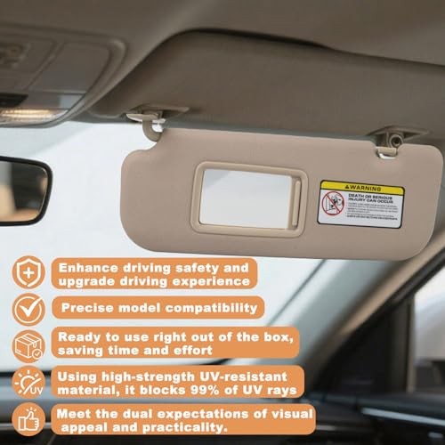 Pair Sun Visor Compatible with 2011-2016 Hyundai Elantra (Beige) Left + Right