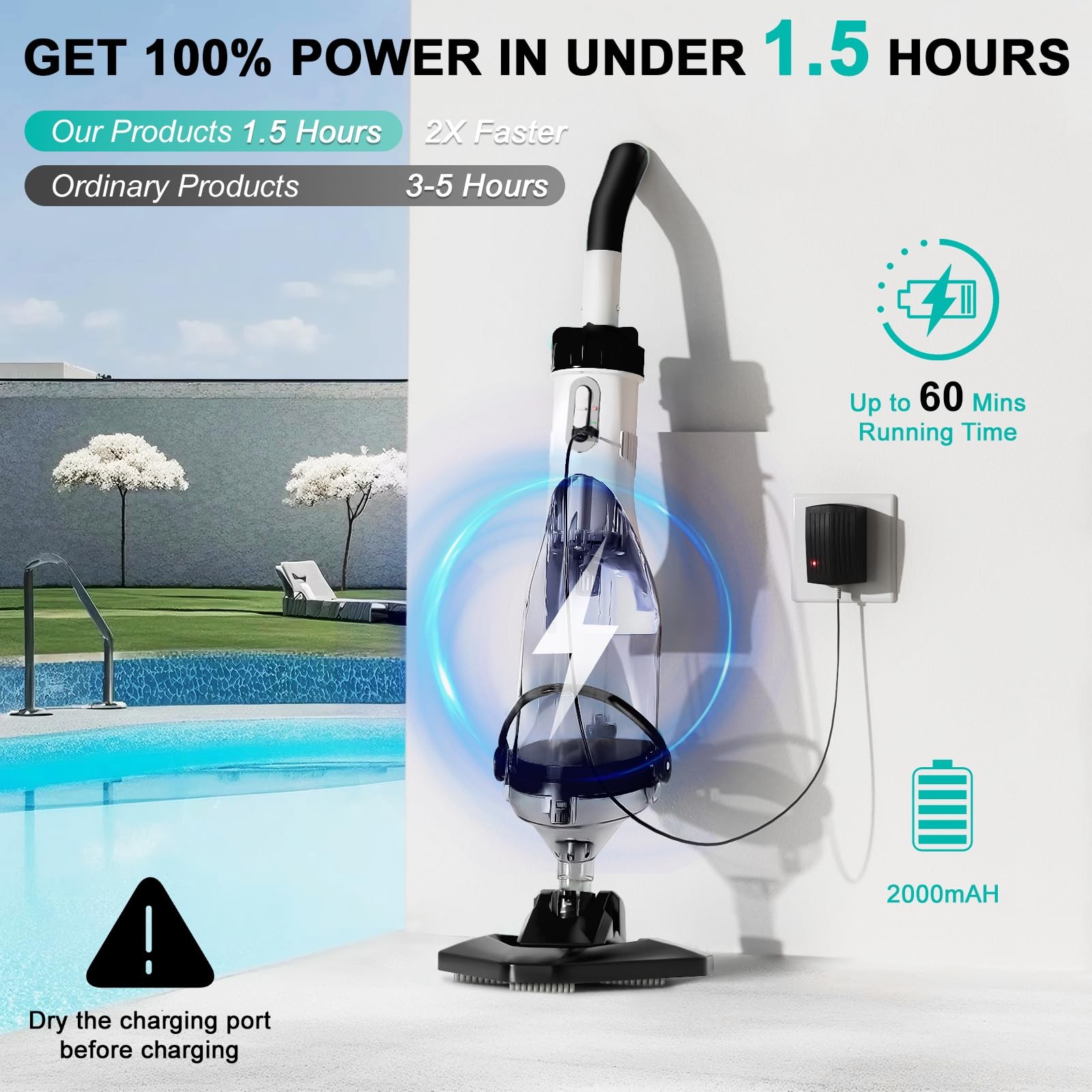 Cordless Above Ground Pool Vacuum, 19 GPM Handheld Spa Hot Tub Vacuum Cleaner