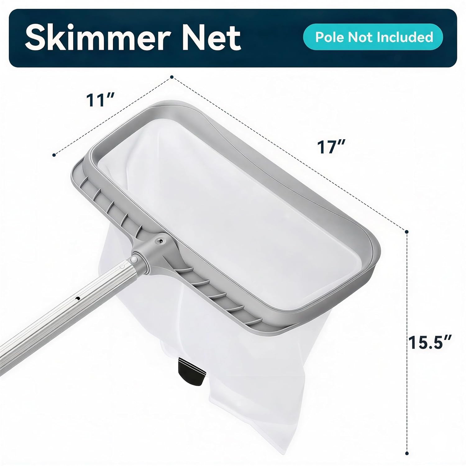 Pool Skimmer Net Heavy Duty Frame 15.5&Prime; Deep Fine Mesh Swimming Pool Leaf Rake