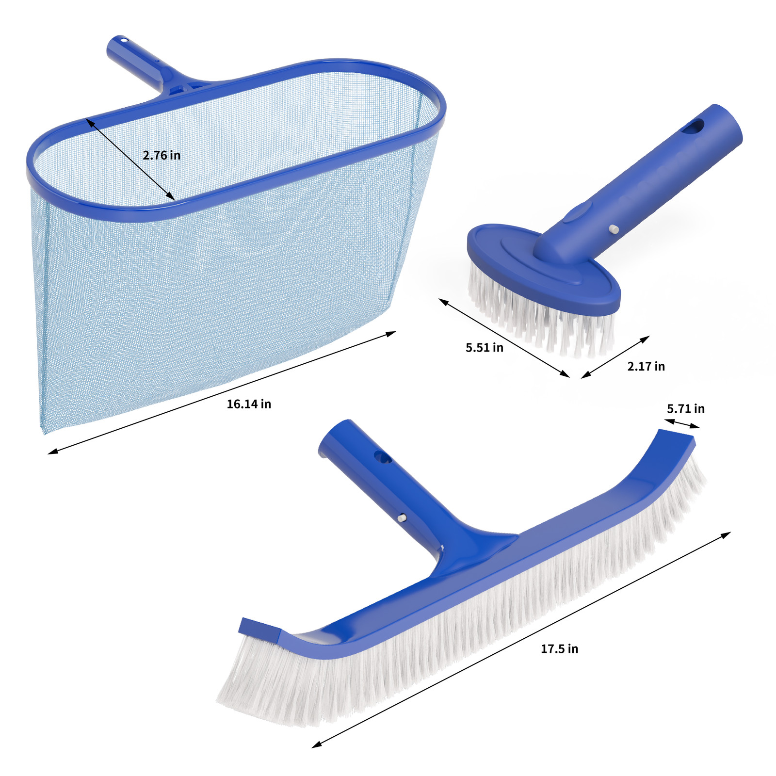 Portable 3 PCS Swimming Pool Cleaning Maintenance Set with Net, Brush