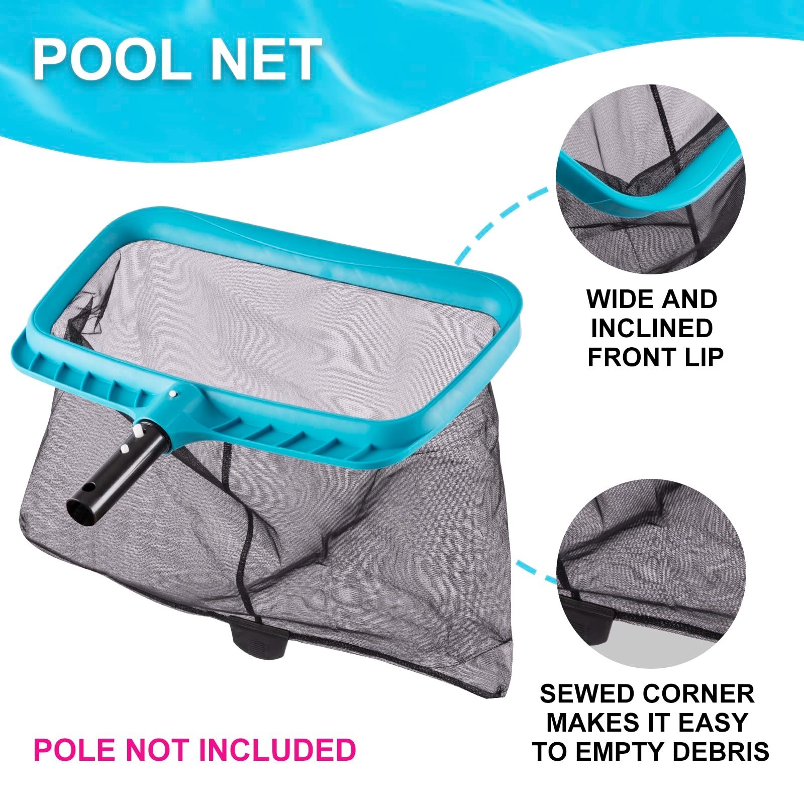 4-Piece Pool Cleaning Kit – Curved Wall Brush, Hand Scrubber, Leaf Rake & Skimme