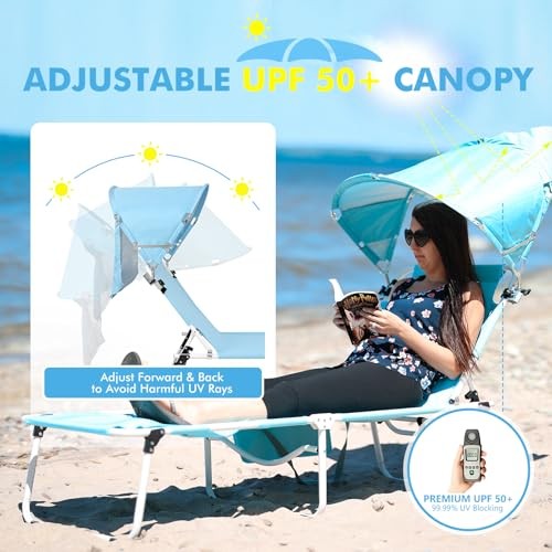 Wheel-To-Go Tanning Chair with Wheels Sun Light Blue Standard Size + Sun Canopy