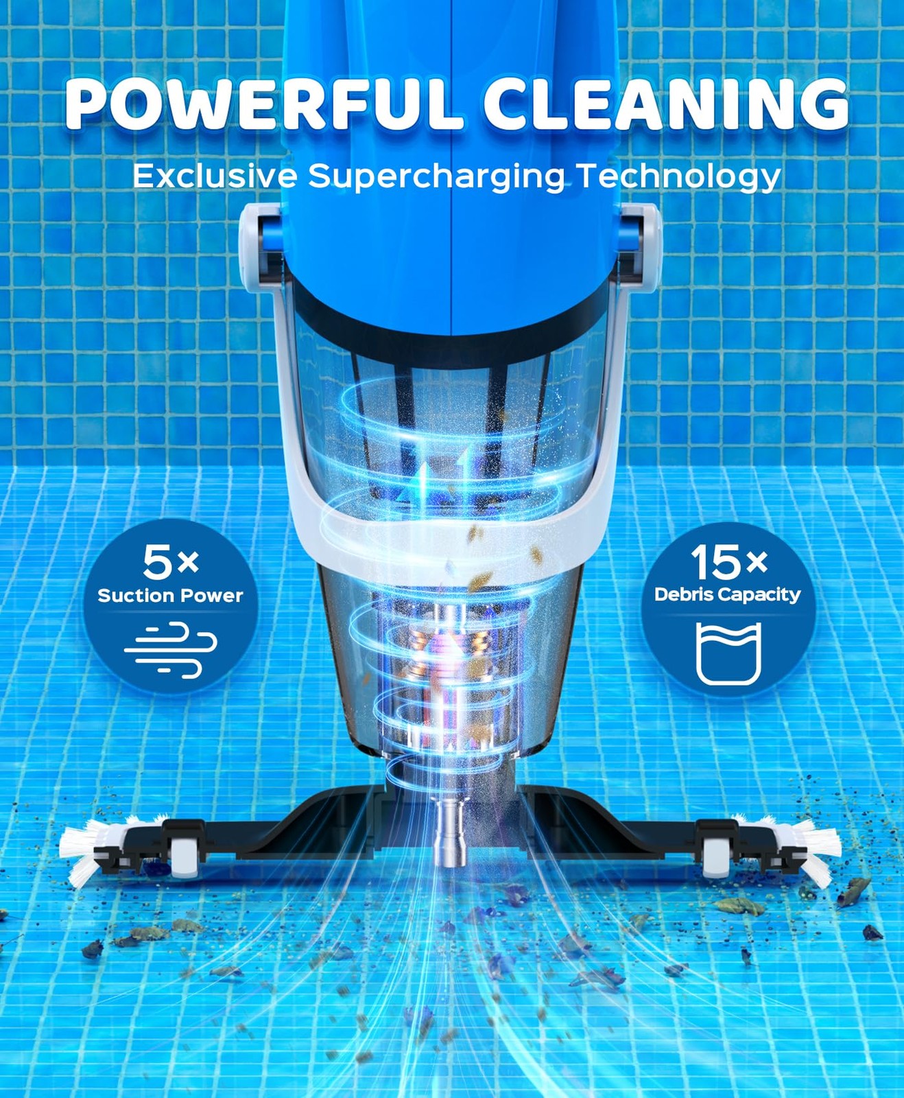 Pool Vacuum for Above Ground Pool with 78.7&Prime; Telescopic Pole, 80Min Runtime