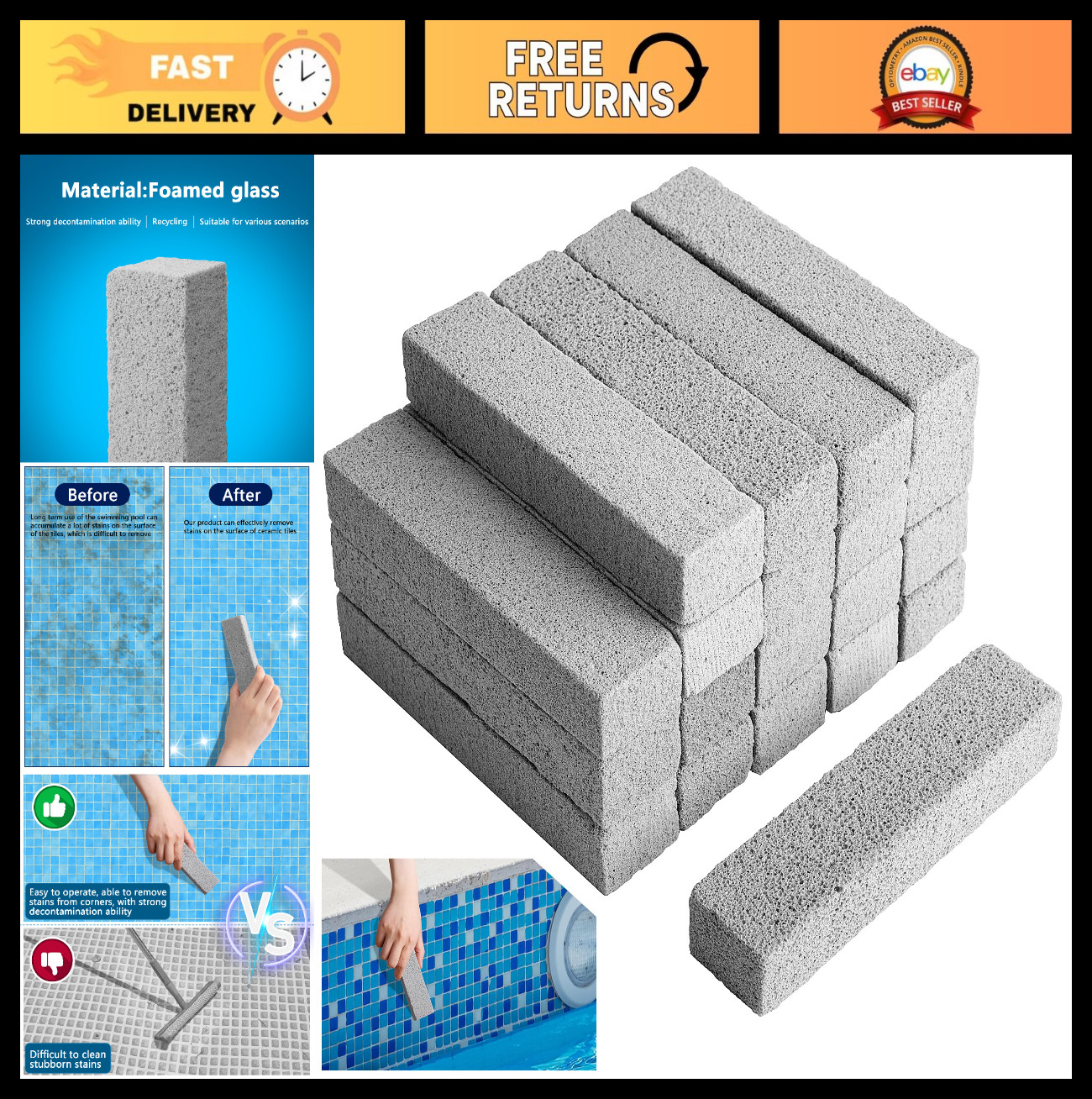 20 Pcs Pumice Stones for Pool Cleaning – Tile, Grout & Concrete Scrubbing Blocks