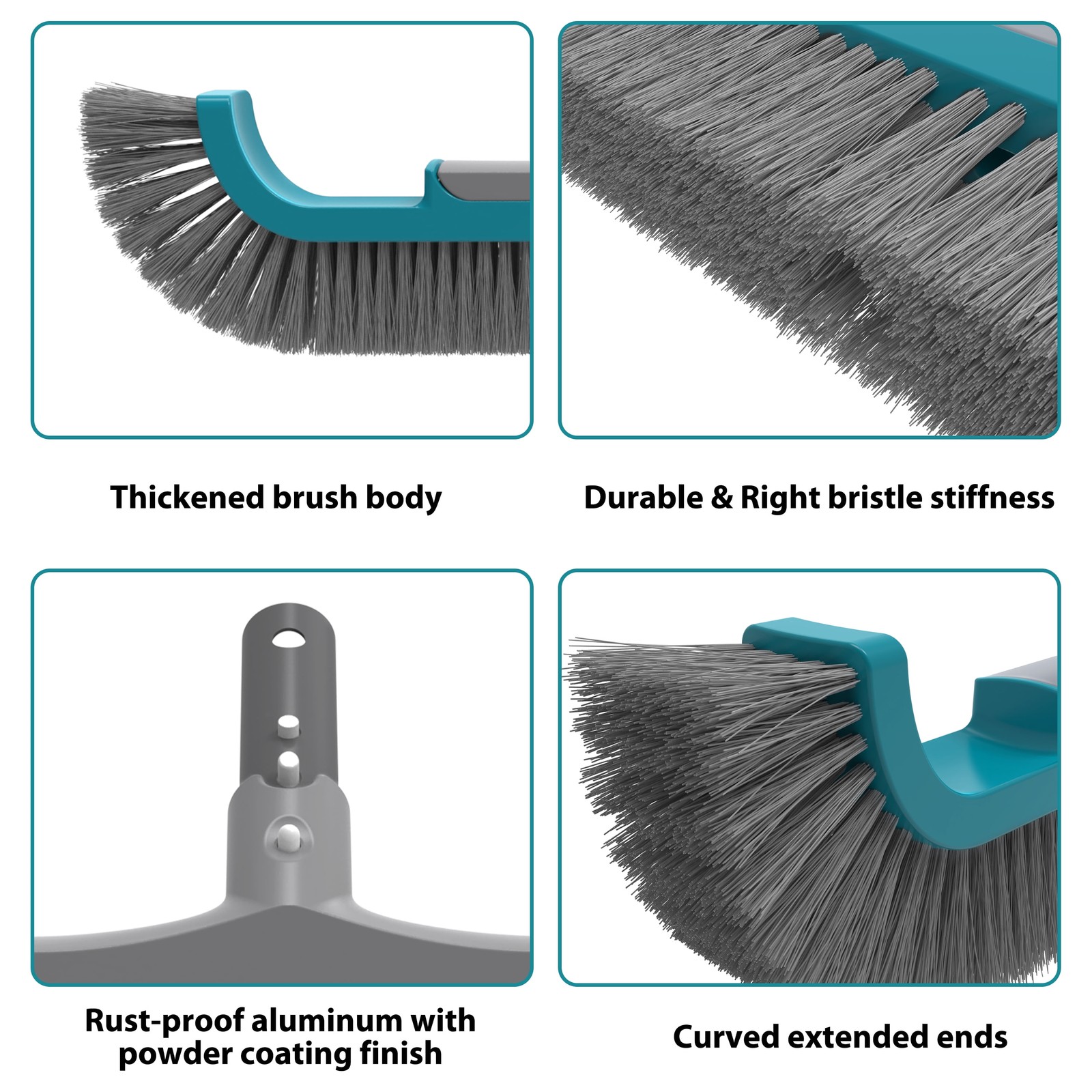 Teal & Gray 20&Prime; Curved-end Pool Brush with Extended PP Side bristles