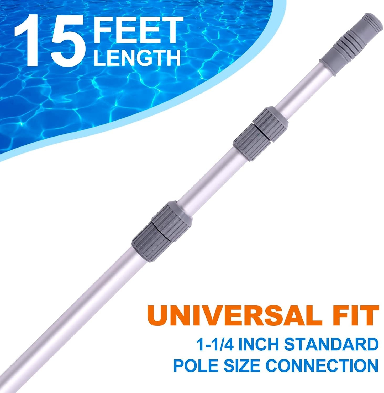 15FT Adjustable Telescoping Pool Cleaning Pole for Skimmer Net Brush Vacuum Head