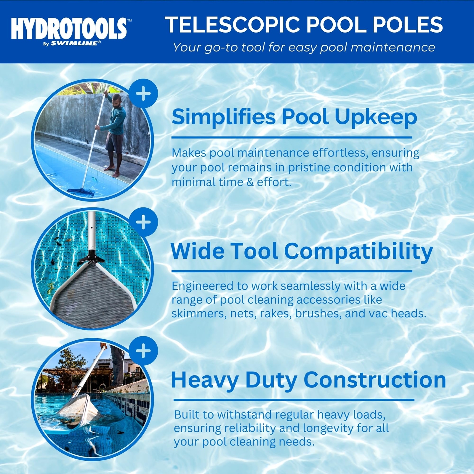 Hydrotools 4 to 12 Feet Telescopic Pool Cleaning Pole Universal Fit