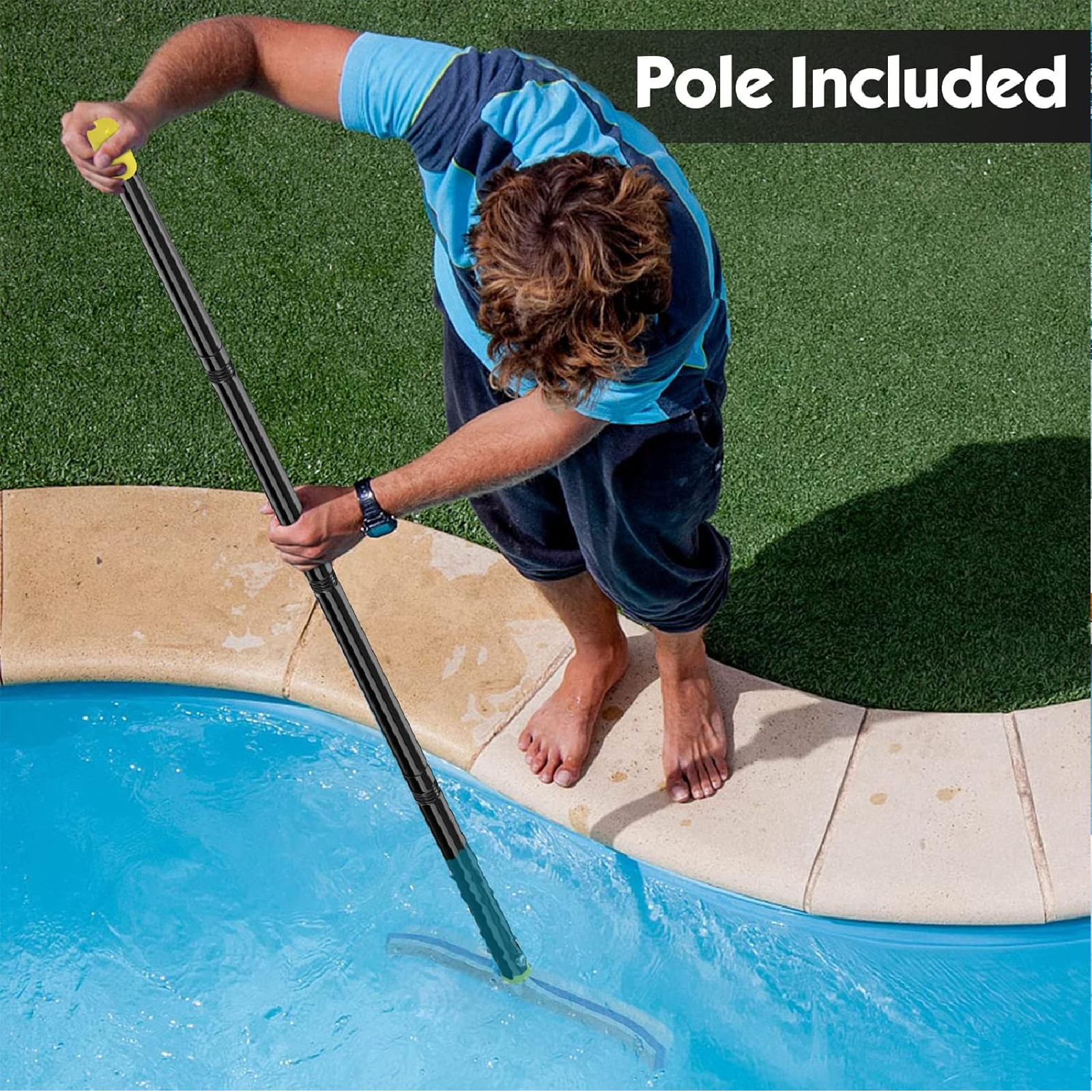 72&Prime; long pole Swimming Pool clean Brush with 18&Prime; wide Brush Head Nylon Bristles